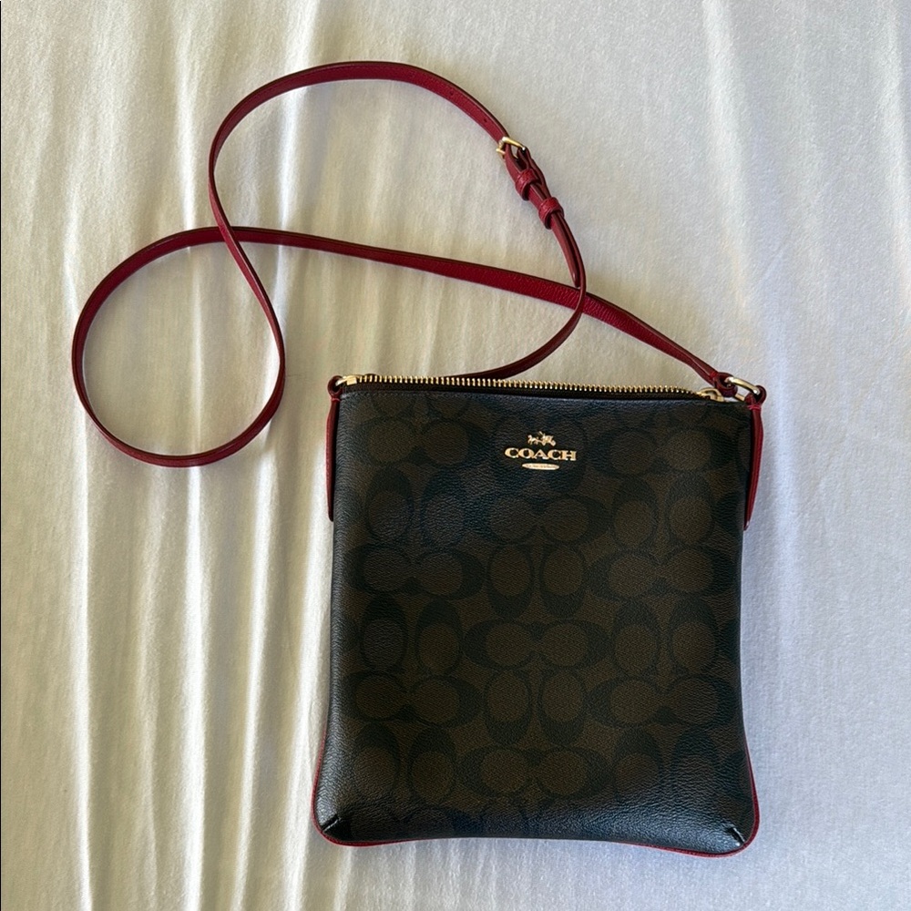 Coach Black and Red Leather Crossbody Bag with Gold Hardware